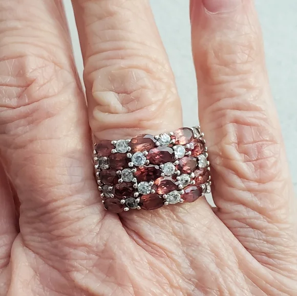 Rhodolite Garnet White Topaz Sterling Silver Ring Size 7 - Picture 11 of 16